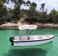 The Silver motorboat model during a Boat Rental Without License in Pollença (up to 6 people) from Nautical Experience Pollença.