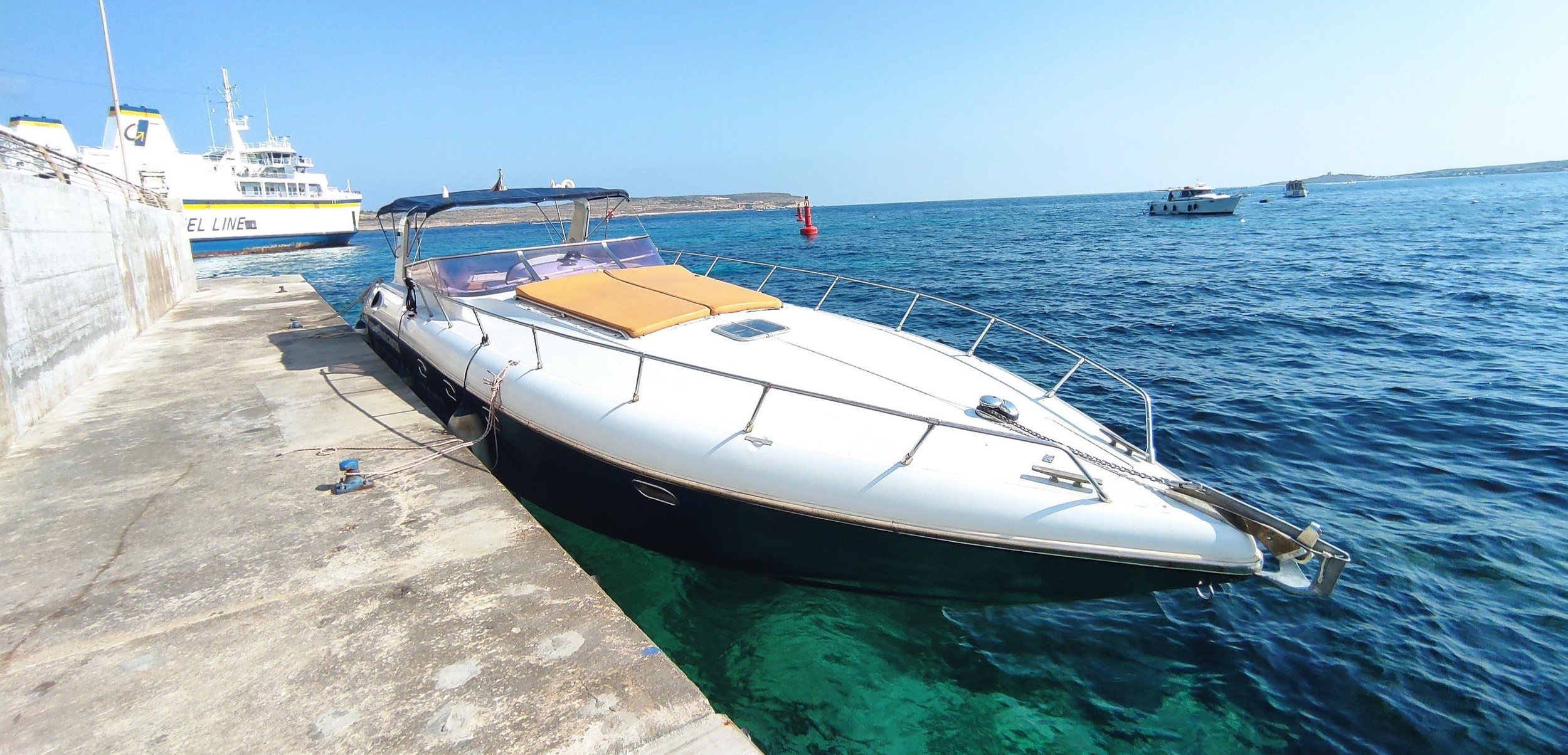 The boat that is used during the Sunset Boat Trip to the Blue Lagoon with Swimming.