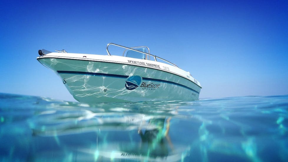 The boat on the water during the Boat Rental in Halkidiki (up to 9 people) with License.