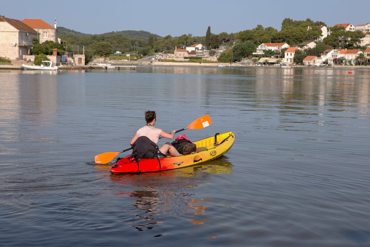 Here is one of the kayaks provided by Rent a Boat Lumbarda during a Sea Kayak Hire in Lumbarda..