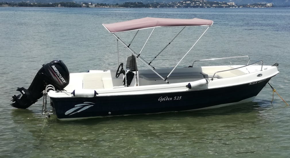 One of the boats that you can rent with Boat Rental in Corfu (up to 6 people) without Licence from Corfu Surf Club.