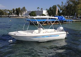 The boat that you can rent with Boat Rental in Corfu (up to 4 people) without Licence from Corfu Surf Club.