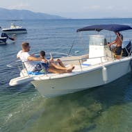 The boat that you can rent for your Boat Rental in Corfu (up to 8 people) with Skipper from Corfu Surf Club.