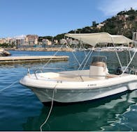 White Boat Rental in the clear water sea Blanes without License (up to 4 people) from Costa Brava Rent a Boat Blanes.