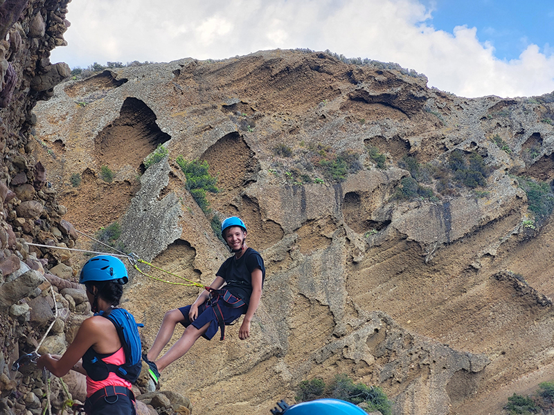 Man during his Dry Canyoning with Zip-lining in the Calanques National Park from ExpéNature Côte d'Azur.