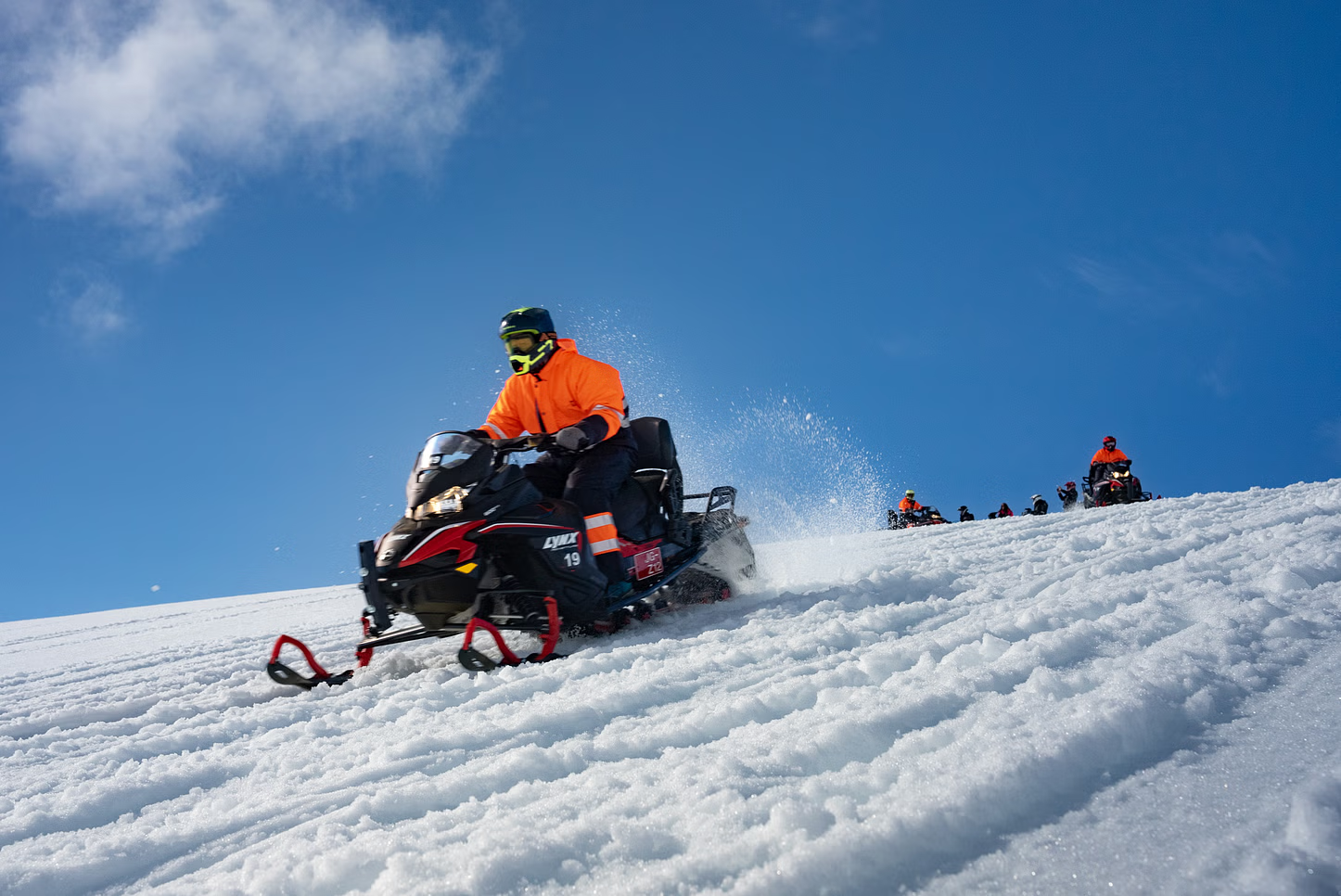 Snowmobile Tour in the Langjökull Glacier from Skjol with Ice Cave visit from Snowmobile.is Iceland.