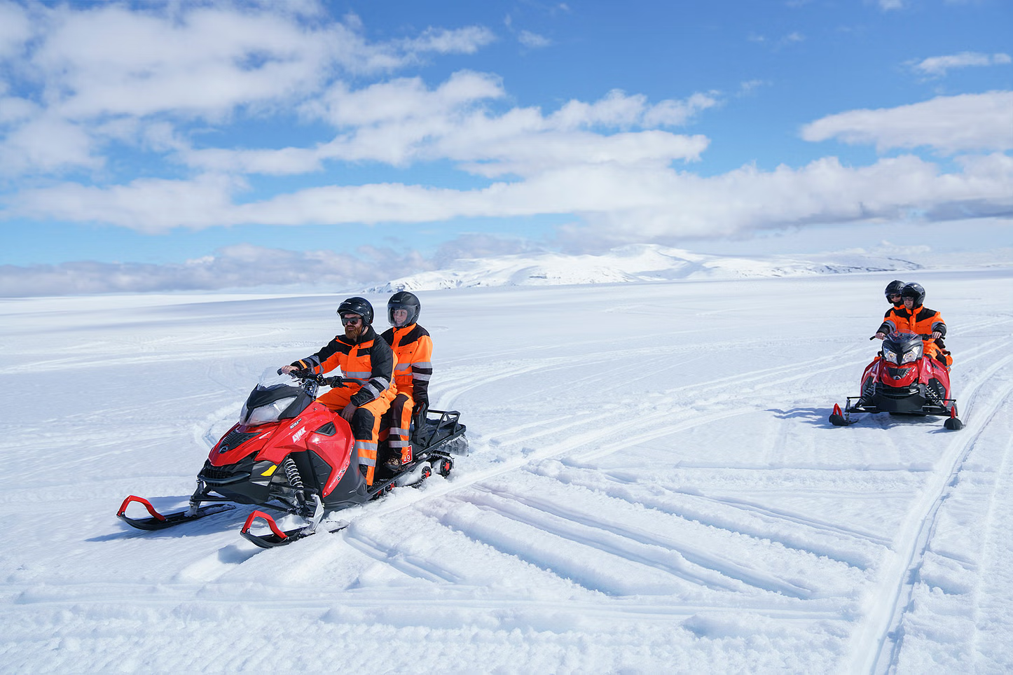 Snowmobile Tour in the Langjökull Glacier from Skjol with Ice Cave visit from Snowmobile.is Iceland.