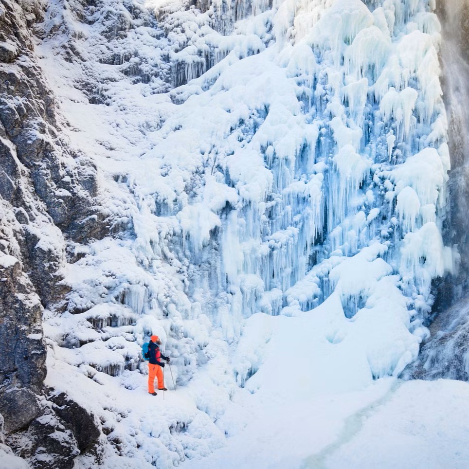Hiking Tour to the Korouoma Frozen Waterfalls from Rovaniemi with Lappish Barbecue from Nordic Unique Travels Rovaniemi.