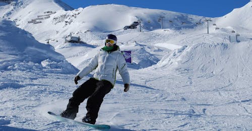 Adult Snowboarding Lessons for Beginners from Skischule Ski Dome Oberschneider Kaprun A snowboarder during Adult Snowboarding Lessons for Beginners with Ski Dome Oberschneider in Kaprun.