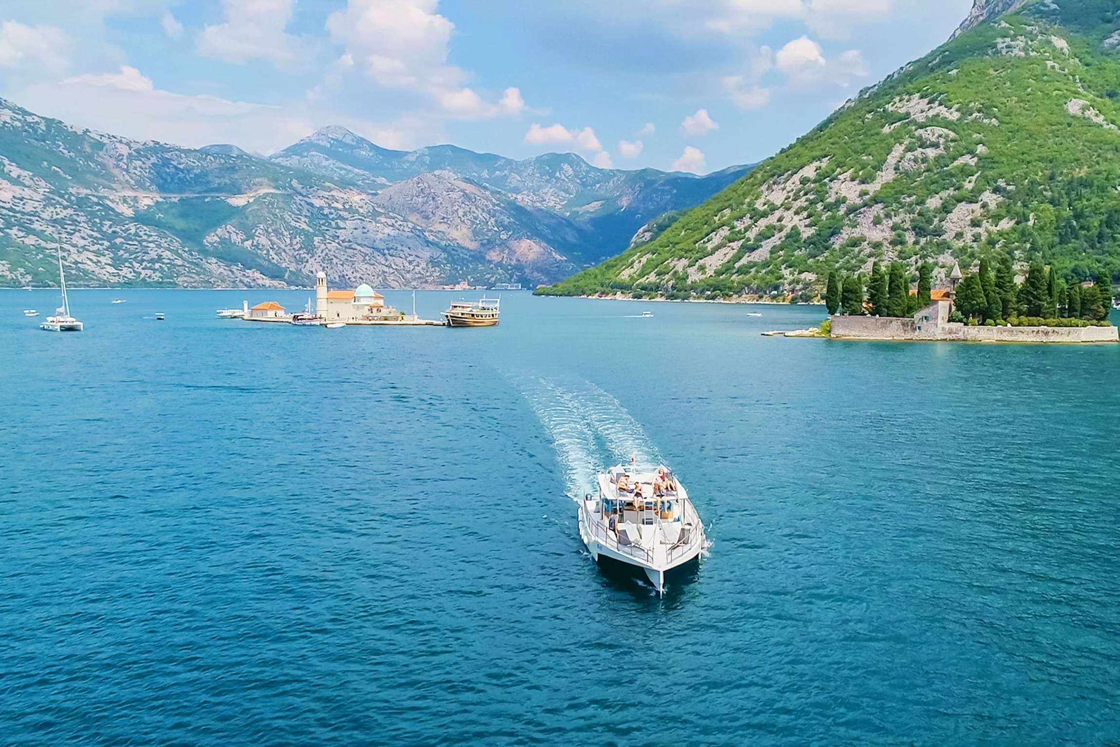 Catamaran Trip to Kotor Bay and the Blue Cave with Welcome Drink & Swimming from 360 Monte.
