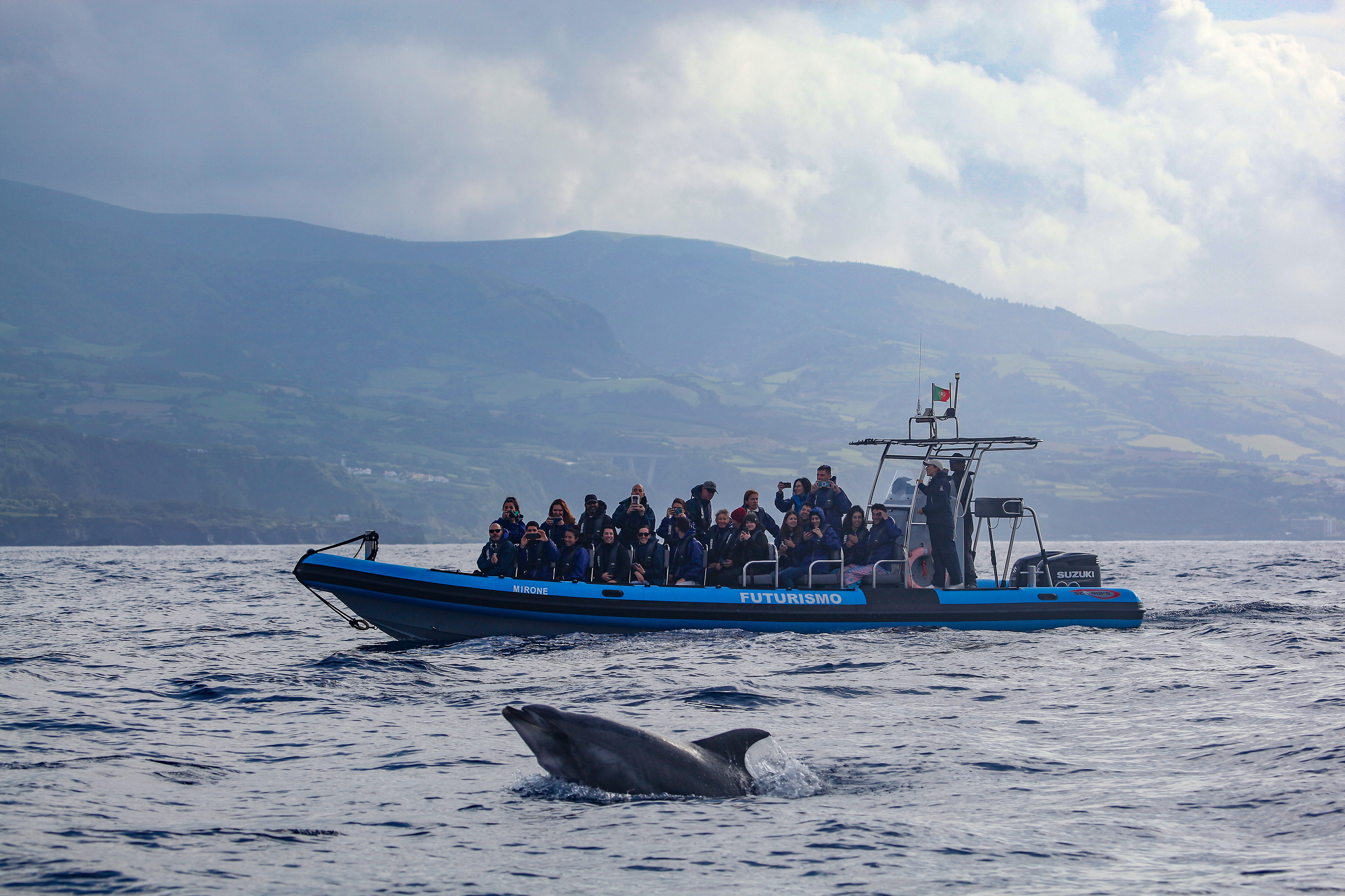 Half-Day RIB Boat Trip in Rabo de Peixe with Whale & Dolphin Watching from Futurismo Azores Adventures.
