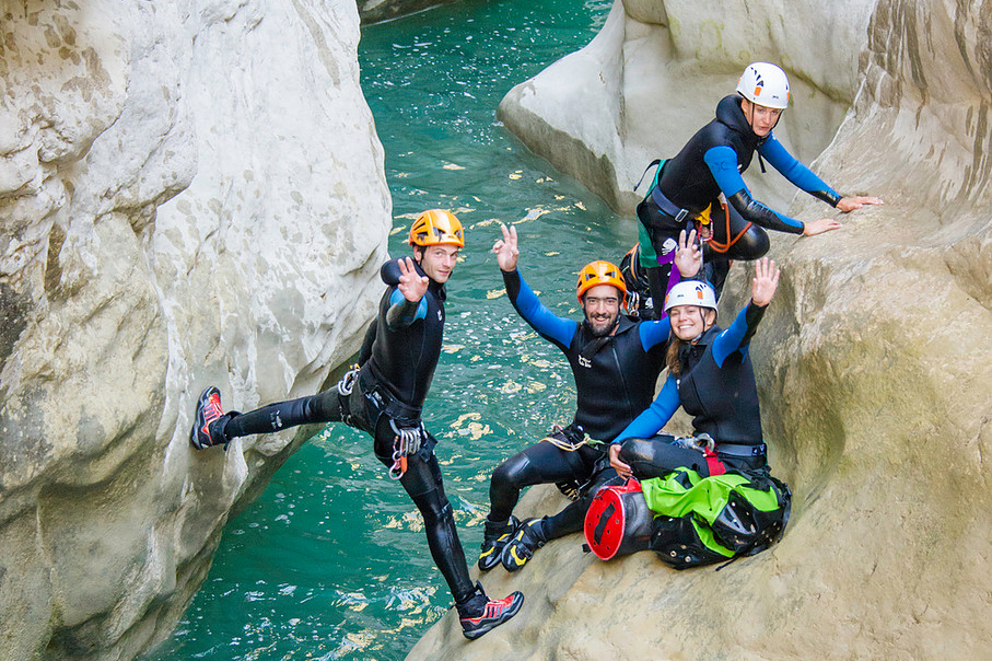Canyoning in the Gours du Ray Canyon.