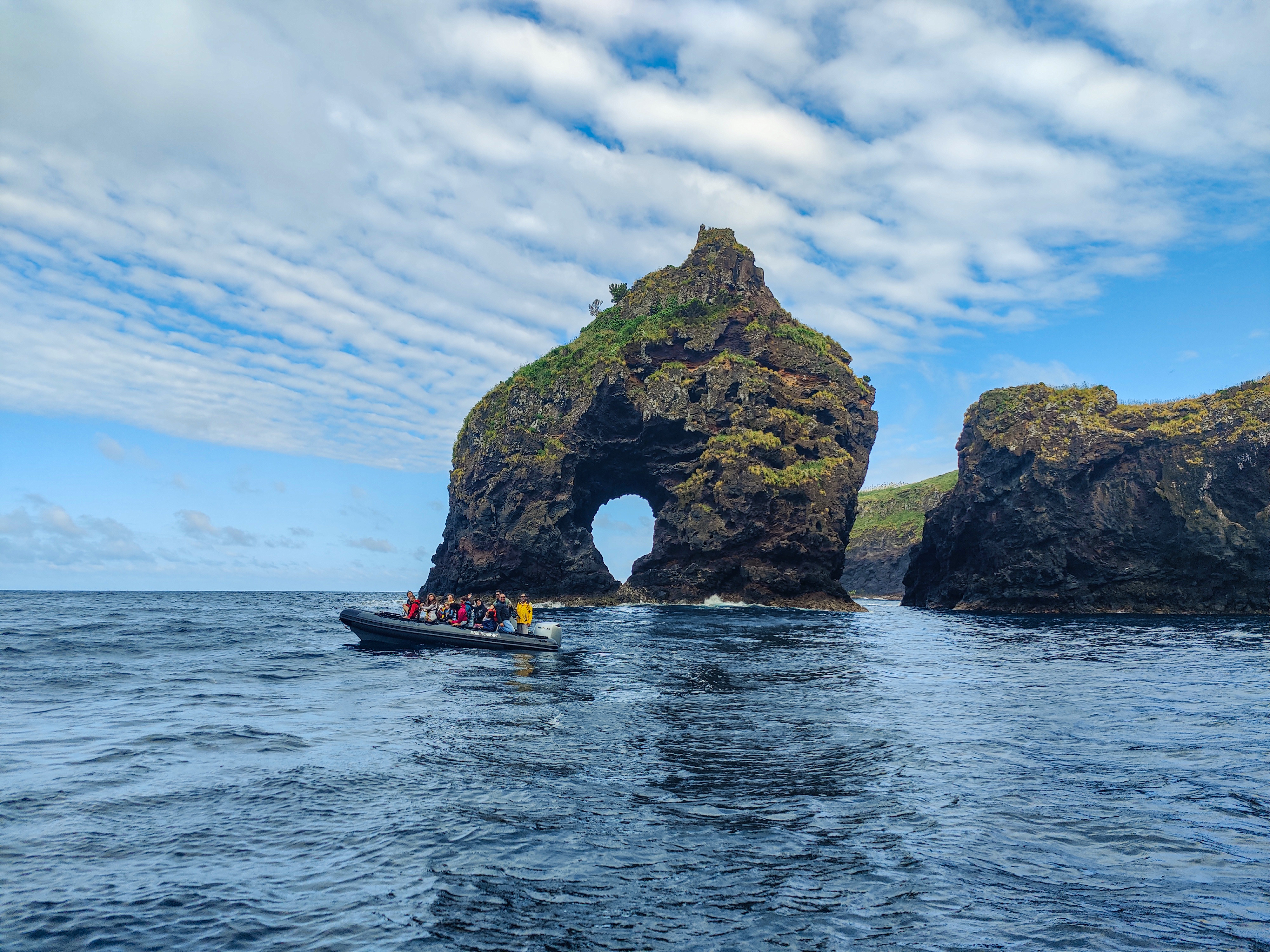 RIB Boat Trip from Santa Cruz das Flores to Corvo Island with Swimming Stops.