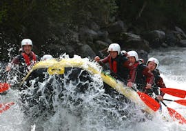 During Extreme Rafting on the Ötztaler Ache from Haiming with CanKick Ötztal, a group of young men is facing a grade V rapid on Ötztaler Ache.