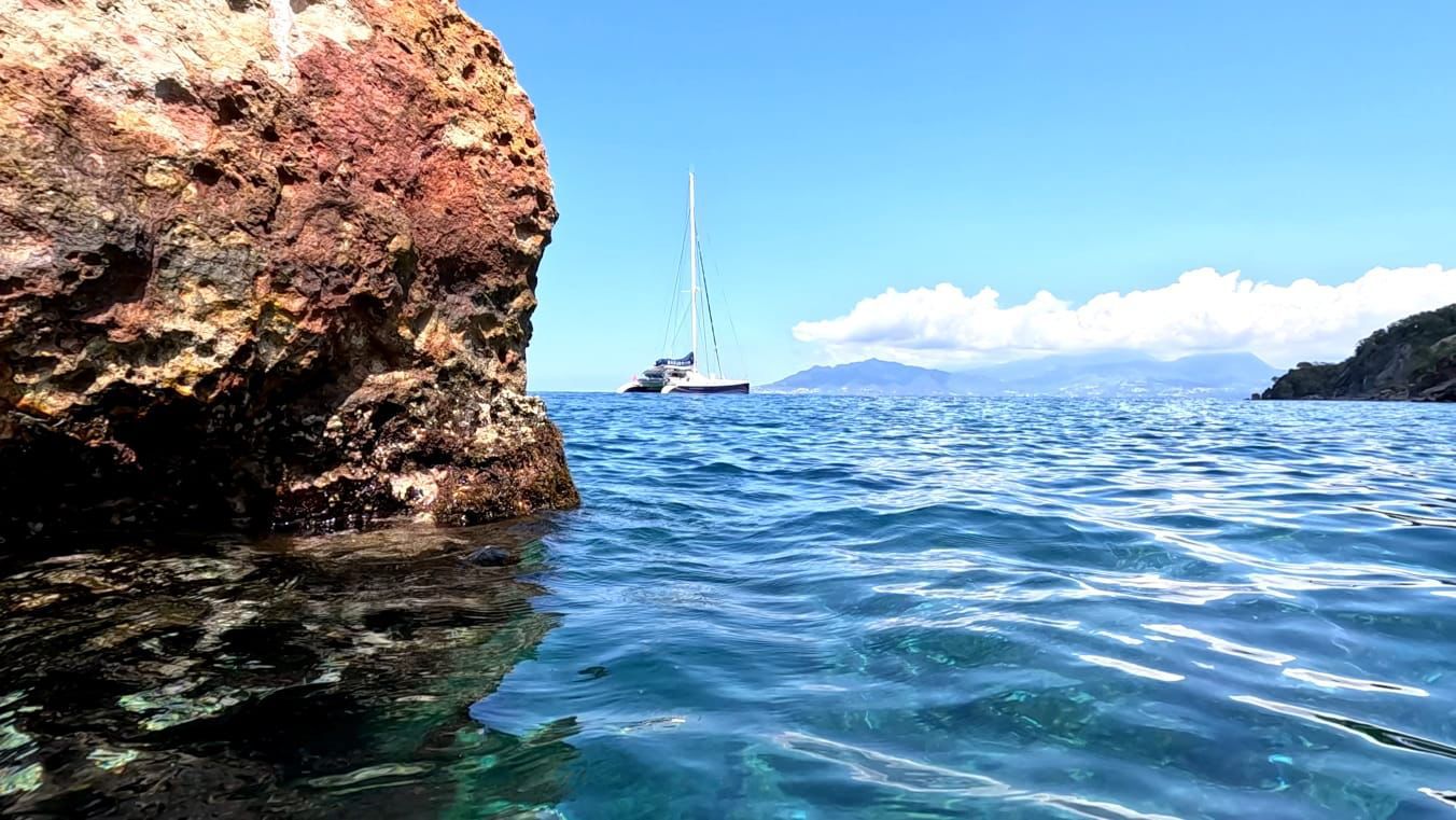 Balade en catamaran d'une journée à îlet à Cabrit & Pain de Sucre avec Boissons.