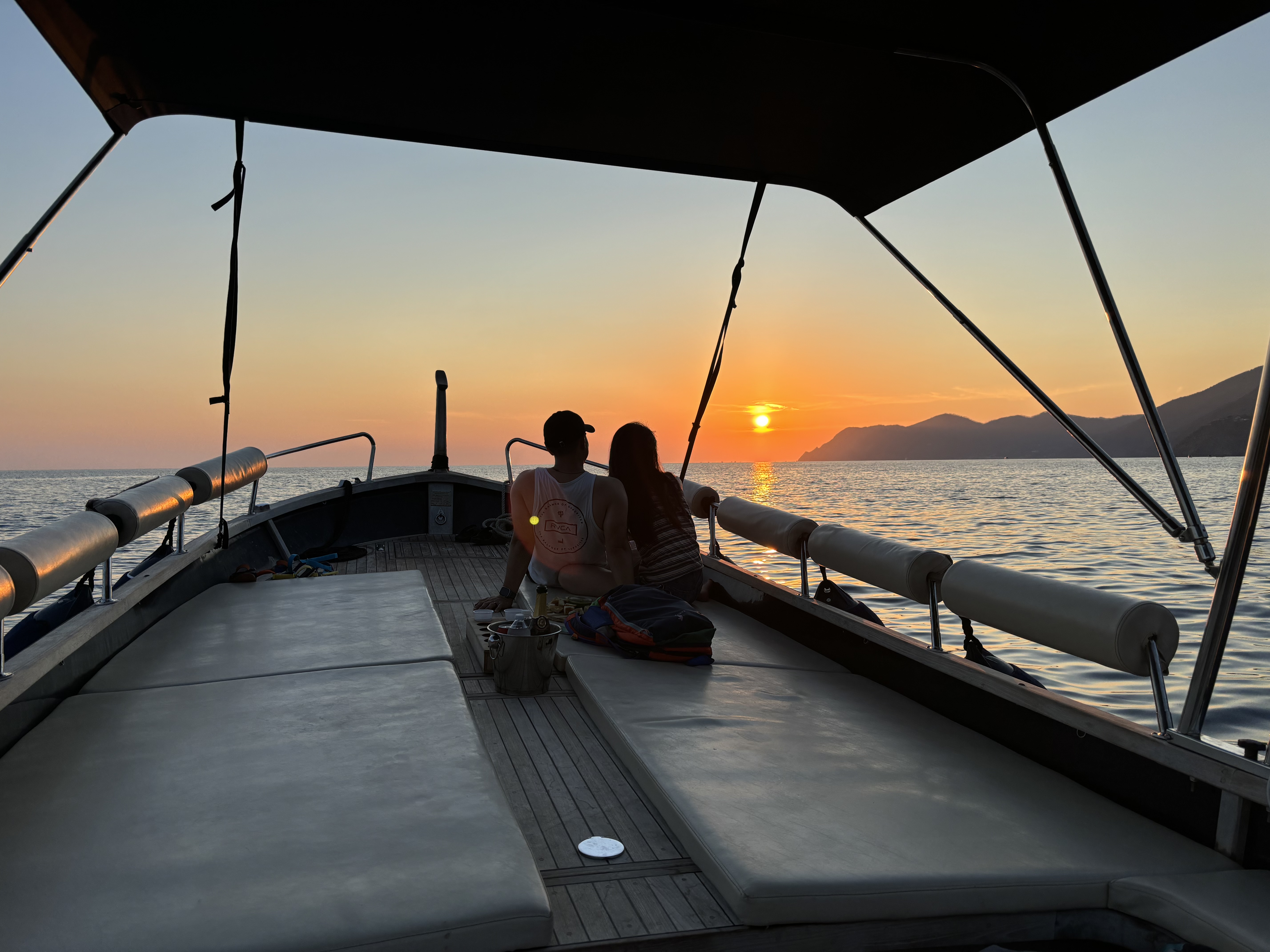 Private Sunset Boat Trip to Cinque Terre from Vernazza with Swimming Stops from Nord Est La Spezia.