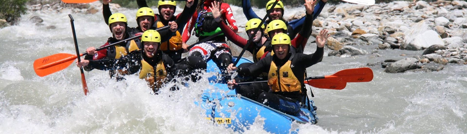 A group on a boat during Challenging Rafting on the Isel River in Lienz with CAM & COOL'S Kärnten & Osttirol