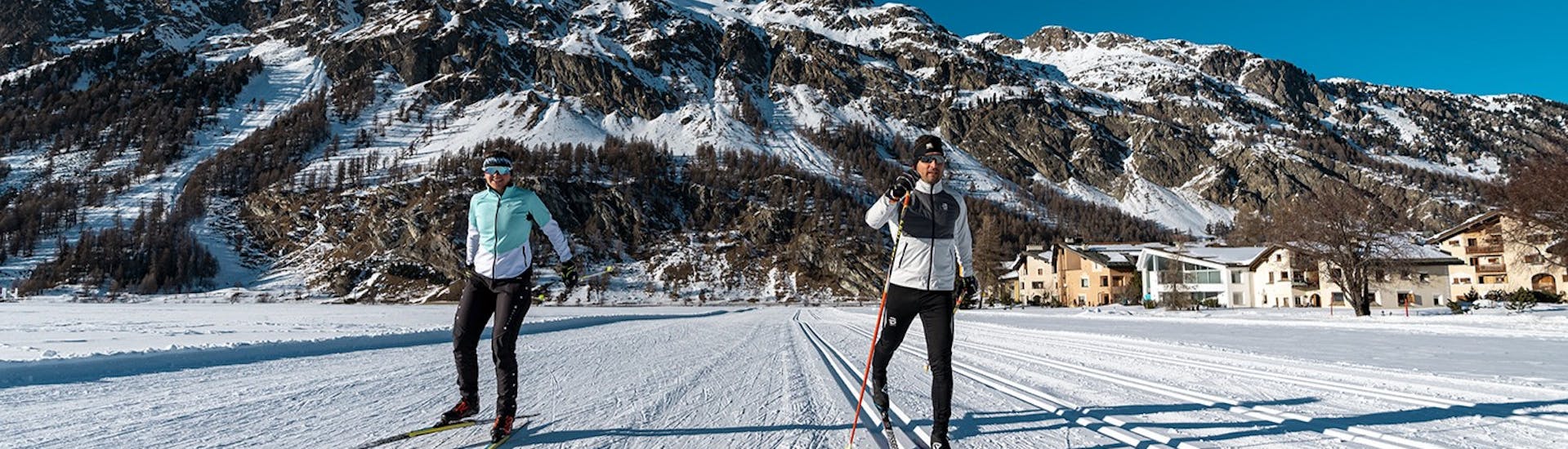 Two skiers enjoying their Private Cross Country Skiing Lessons for All Levels.
