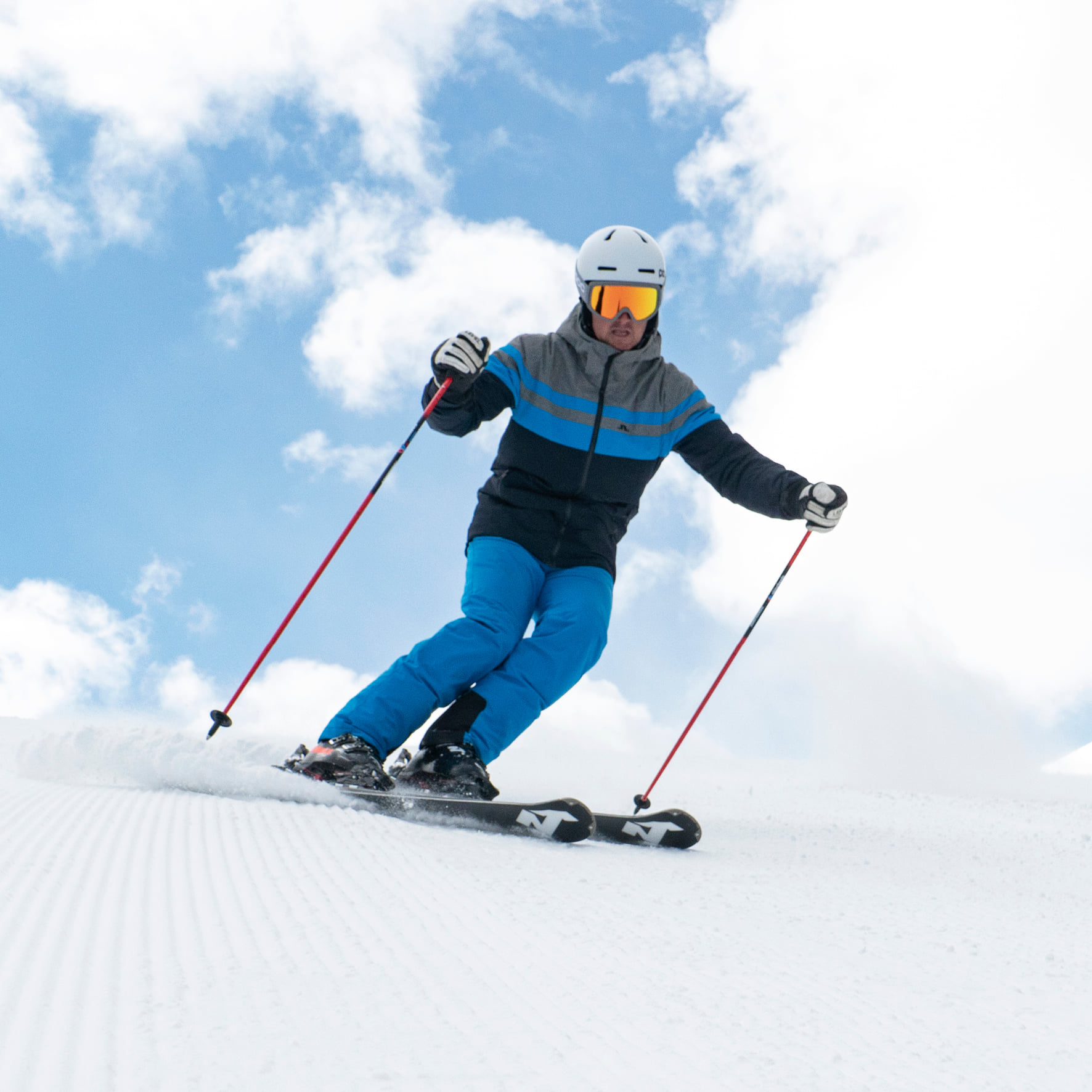 Skier on the slopes of Val Gardena during one of the teens ski lessons for advanced skiers.