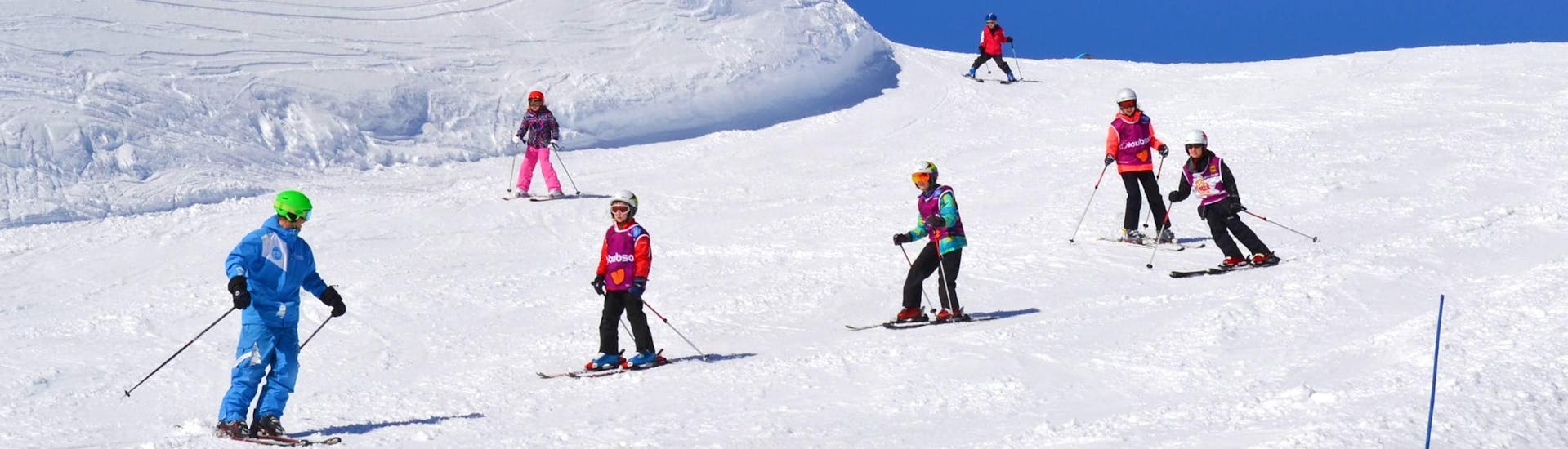 Children having fun on the slopes of Châtel during a kids ski lesson with ESI Pro Skiing. 
