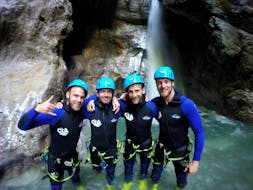 A group of men celebrating their bachelor party with a Canyoning Tour at Taxaklamm with CIA Canyoning in Austria & more Adventures.