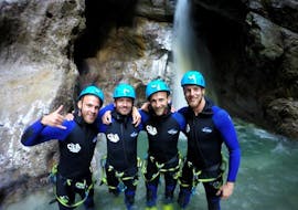 A group of men celebrating their bachelor party with a Canyoning Tour at Taxaklamm with CIA Canyoning in Austria & more Adventures.