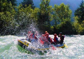 The raft with the participants fights its way through an action-packed section during the Power Rafting in a 4-Seat Raft on the Ziller River with Actionclub Zillertal.