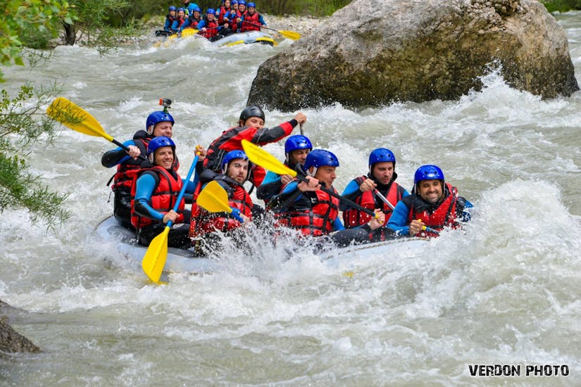 Action photo on the river while rafting on the Verdon - Heart of the Gorges.