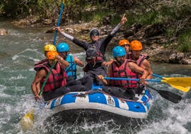 An instructor from Yeti Rafting is proud of their group who successfully managed to master rapids on the Verdon river during their rafting descent of the Grand Canyon.
