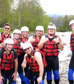 Persons taking a group picture at Rafting from Lenggries on the Isar River - Bachelor Party with Outdoor Dahoam Lenggries.