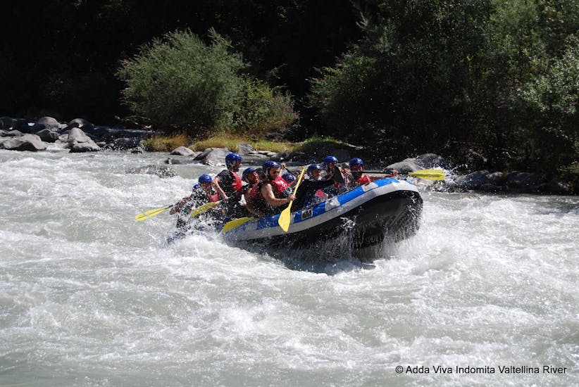 You will find yourself in the middle of whitewaters during the Rafting Extreme Fun on the Adda River with Indomita Valtellina River .