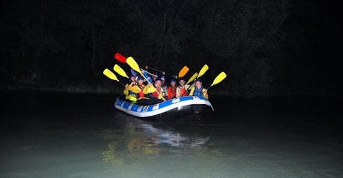 Starlight Rafting on the Adda River from Indomita Valtellina River Group of participants during the Rafting Moonlight on the Adda River with Indomita Valtellina River.