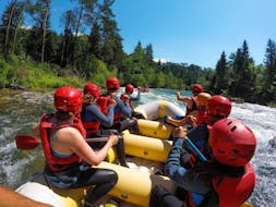 A group during their Classic Rafting on the Sava River in Bled with Sava rafting Bled.