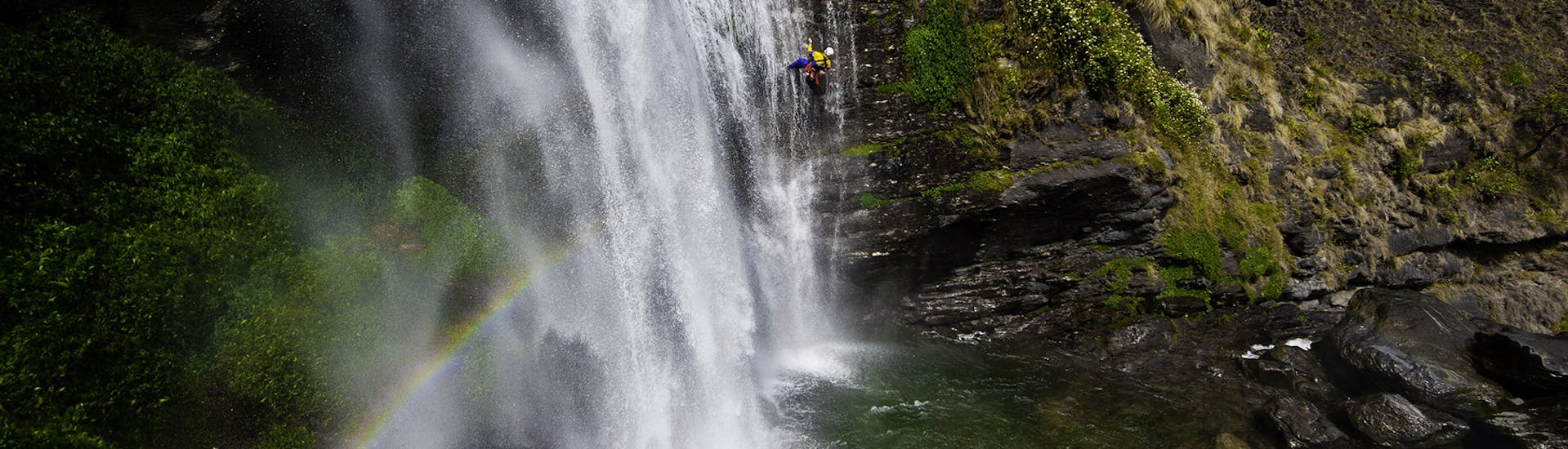 A person is abseiling during the Half Day Canyoning near Laruns in Ossau Valley with Expérience Canyon. 