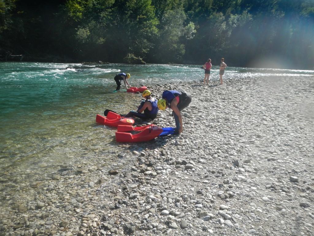 Preparing for Hydrospeed on the Sava near Bled with TinaRaft Radovljica.