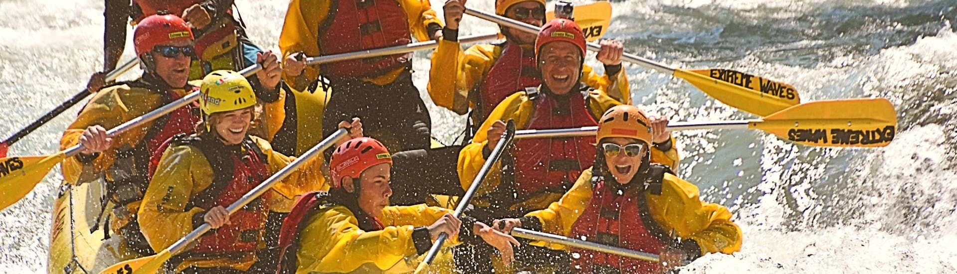 Participants are running high on adrenaline during the Rafting on the Noce River in Val di Sole with Extreme Waves.