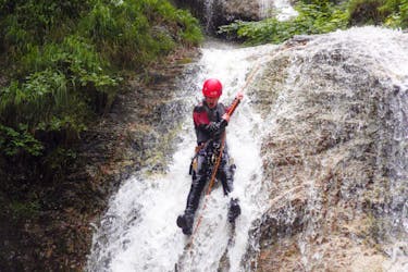 A person enjoying the Canyoning at Erbsattel - Funtastic Tour with Adventure Outdoor Strobl (AOS) Gesäuse.