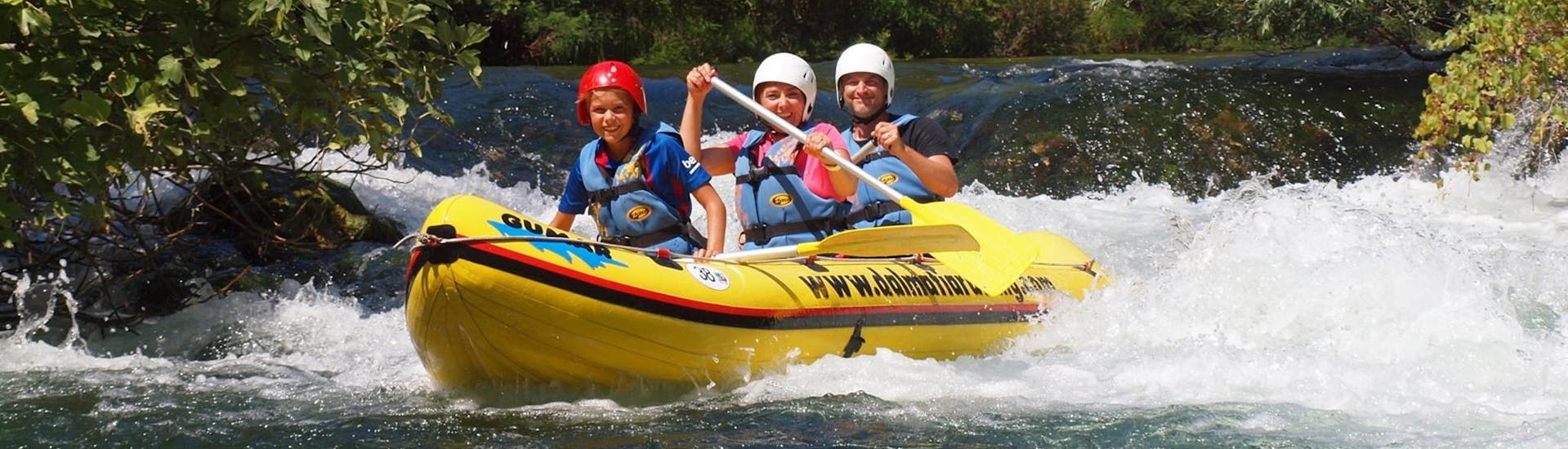 Some people doing Rafting in Mini Rafts on the Cetina River with Dalmatia Rafting.