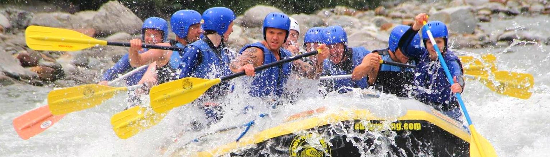 A rafting group proving true team spirit on their Rafting "Rodeo" Tour with Eddy Rafting on the Isel river.