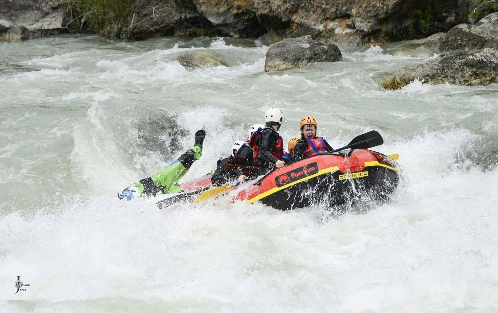 Rafting in the Gorge of Río Gállego A group of people rafting down the Río Gállego.