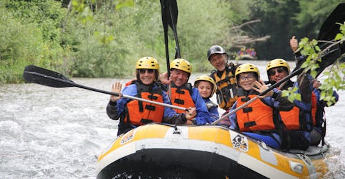 Soft Rafting on the Lao River from Pollino Rafting A group of friends is enjoying the Soft Rafting on the Lao River with Pollino Rafting.