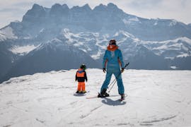 A kid doing Private Ski Lessons for Kids for All levels from Ski School ESI Morgins M3S.