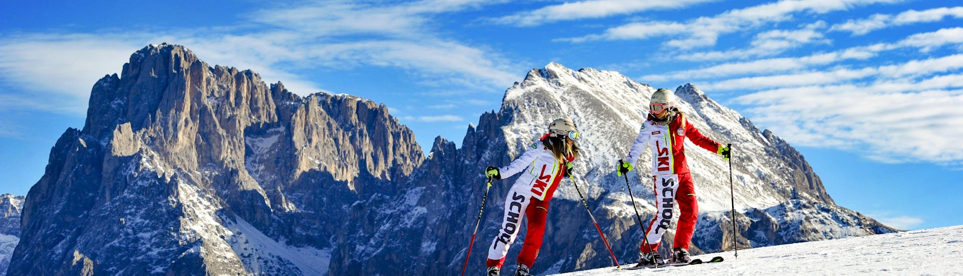 A challenge day for a customer during the skyguiding for advanced skiers with Scuola di Sci Alpe di Siusi.
