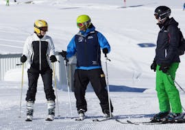 People are participating at adult ski lessons for all levels with ski school Neustift Olympia at Stubai glacier.