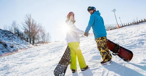 Private Snowboarding Lessons for Kids & Adults with Experience with Ski-fun A couple takes part in the Private Snowboarding Lessons for Kids & Adults with Experience with Ski-fun.