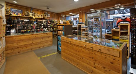 View of the inside of the Besson Sport Ski Rental San Sicario shop.