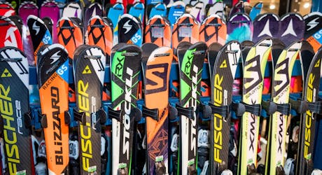 Skis available at Outdoor Interlaken Rental Shop.