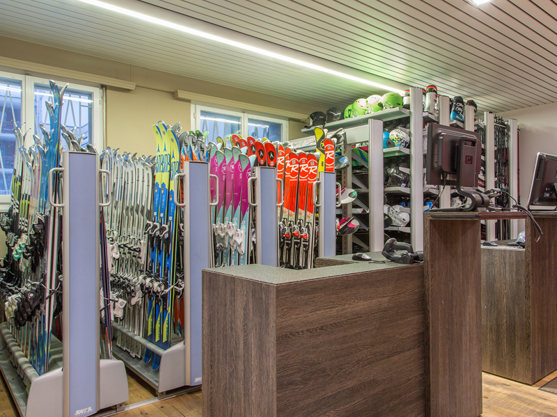 The inside of Ski Rental One Way Sports Shop Crans-Montana.